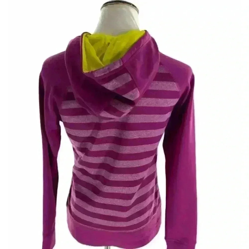 Reebok Womens Purple Striped Yellow Long Sleeve Pullover Hoodie Size Extra Small - Picture 4 of 9